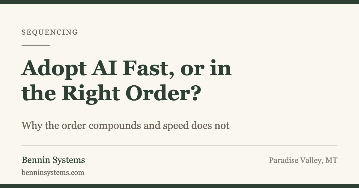 Editorial cover asking whether to adopt AI fast or in the right order