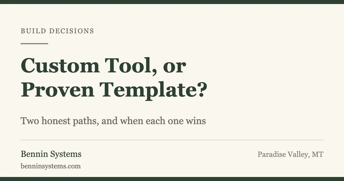 Editorial cover comparing a custom business tool against a proven template