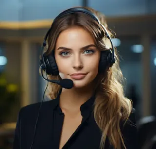 pretty woman with headset answering phone calls