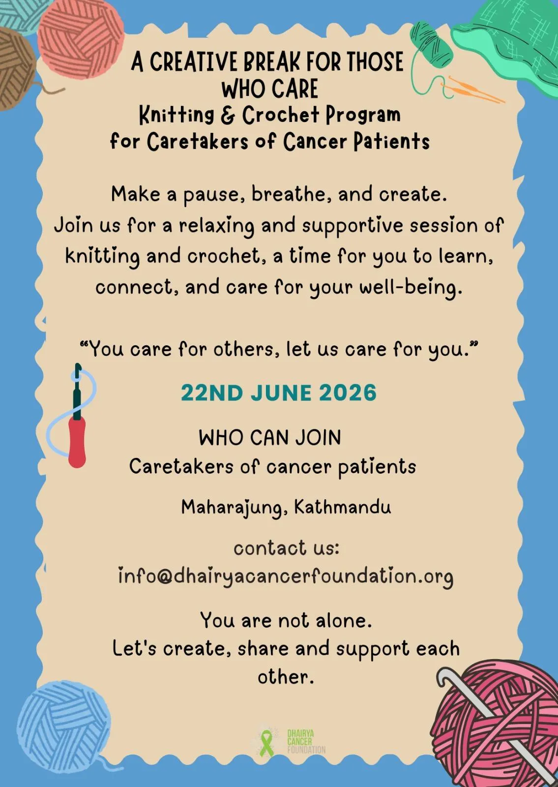 Knitting & Crochet Program for Caretakers of Cancer Patients