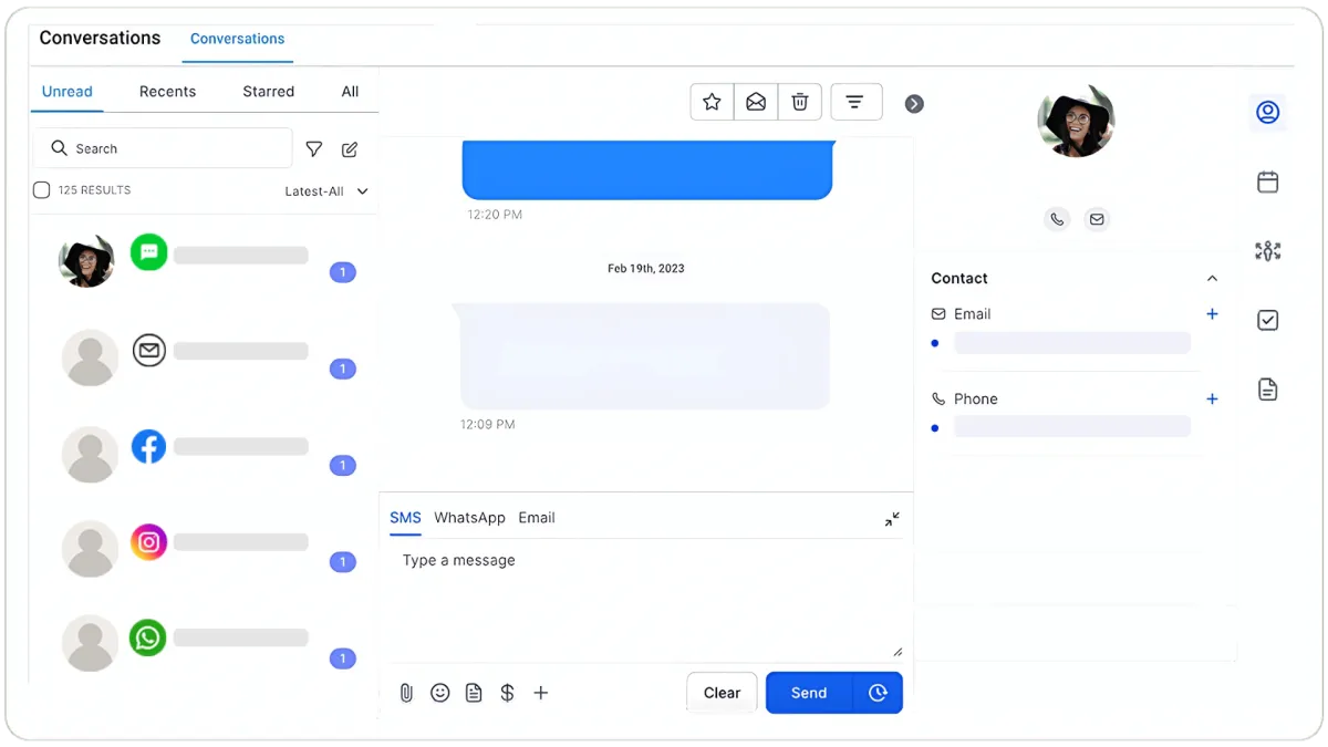 Unified Inbox with Google, Meta, Whatsapp, Email, SMS, Linkedin, Tiktok