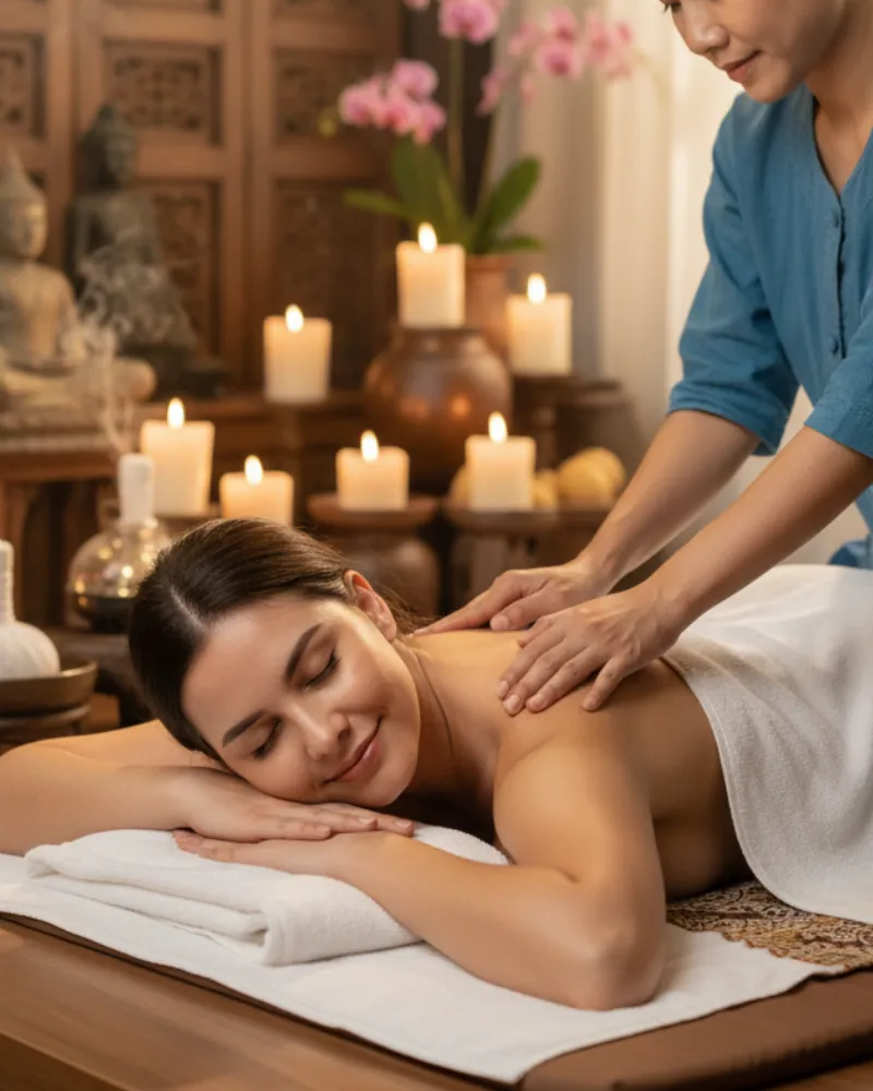 Professional Thai massage treatment performed in a calm clinic setting