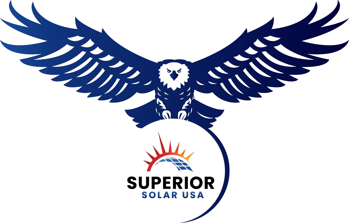 Superior Solar USA Logo with a Blue American Bald Eagle flying 