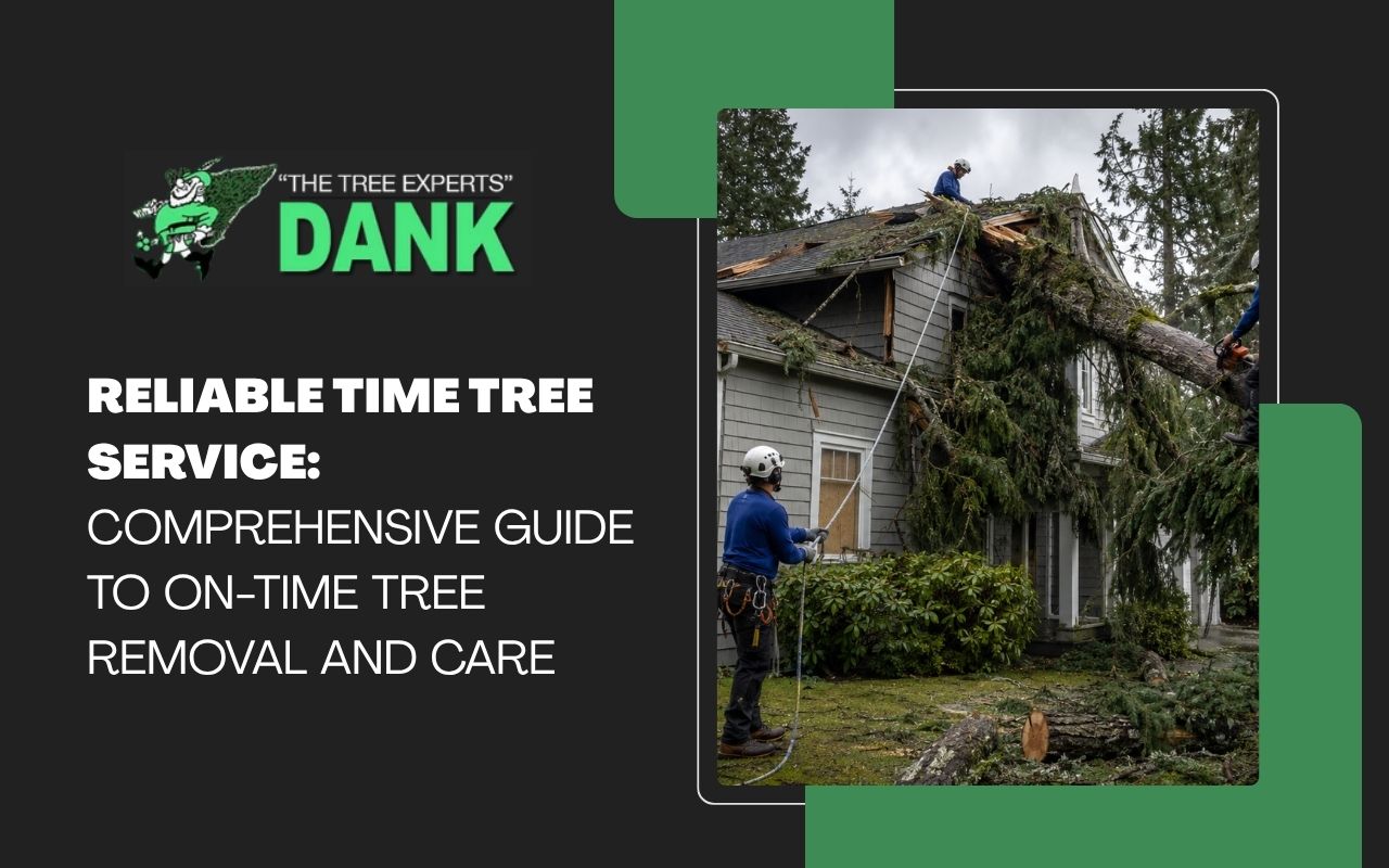 Tree care crew removing a storm-damaged tree from a home during an emergency service call