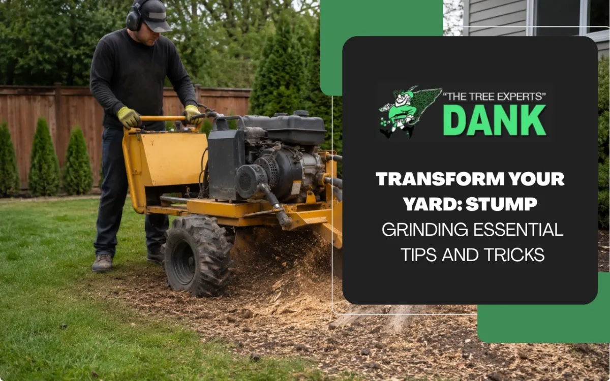 Stump grinding equipment clearing an old stump for yard restoration