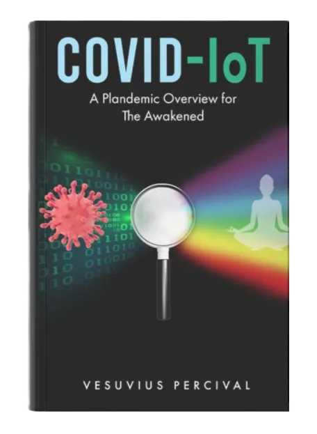 Image of a book titled 'COVID: The Plandemic - An Overview for the Awakened,' discussing corruption, revealing conspiracies, offering truths and insights into our future, and providing solutions for our world, including Nuremberg 2.0.