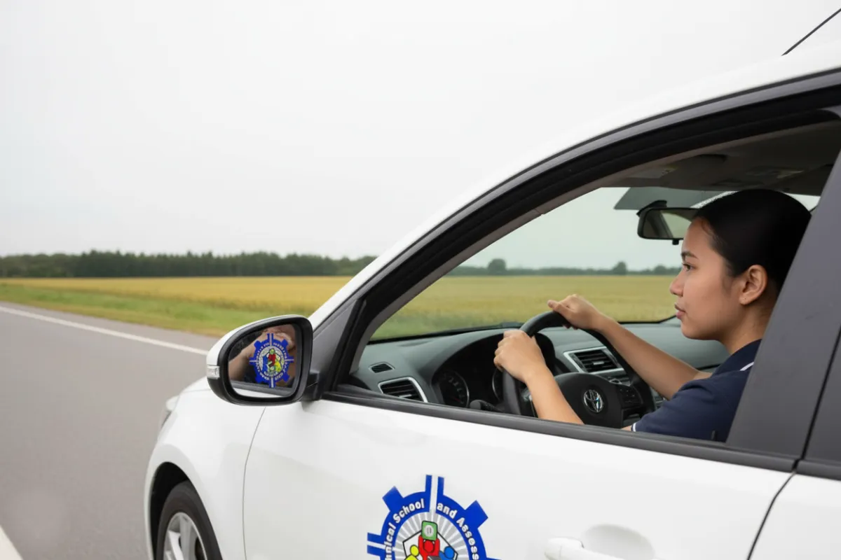 a person's reflection in the side view mirror of a car