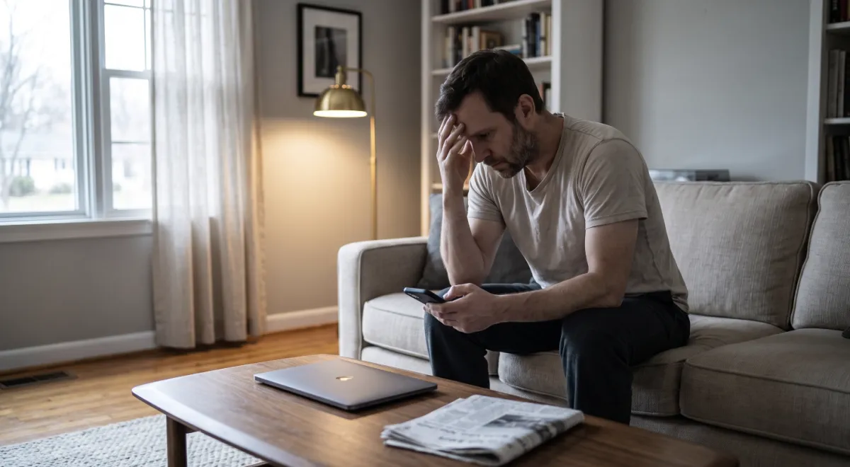 Man sitting alone, reflecting after recognising signs of narcissistic abuse in his relationship