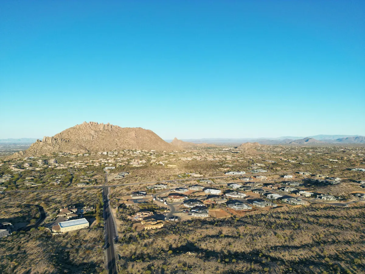 Desert Ridge homes in North Phoenix with desert landscaping and mountain views
