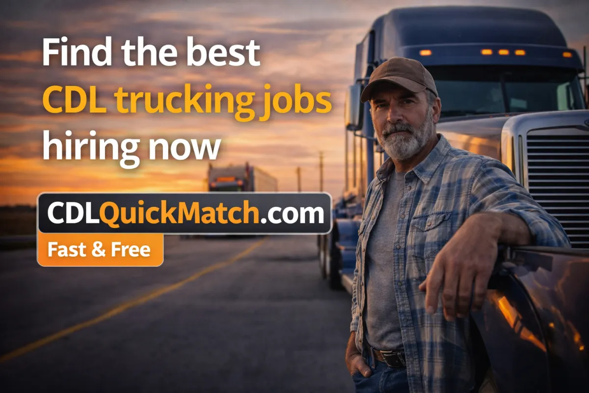 CDL Quick Match is hiring CDL drivers for full-time and contractor opportunities with verified trucking carriers in the United States. Drivers may be considered for local, regional, and over-the-road routes based on qualifications, license class, driving history, endorsements, and route preferences.