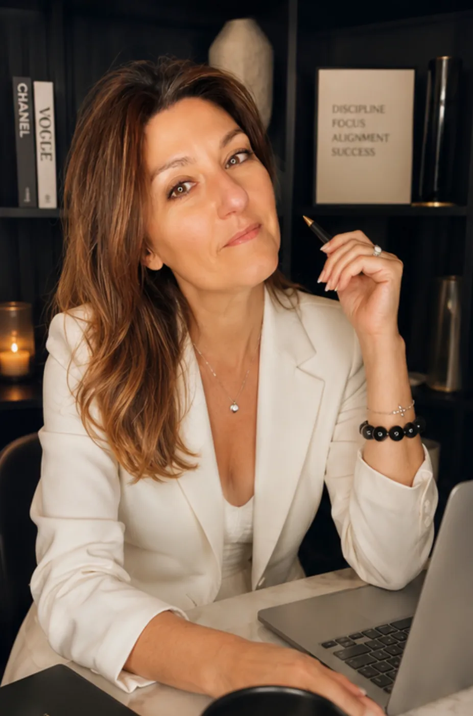 a woman wearing a white and red skirt