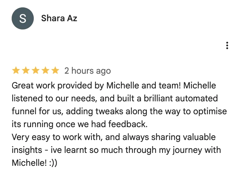 5-star Google review of Amply360 Studio from Shara Az, Founder of Plate & Play Baby and Toddler Food Singapore