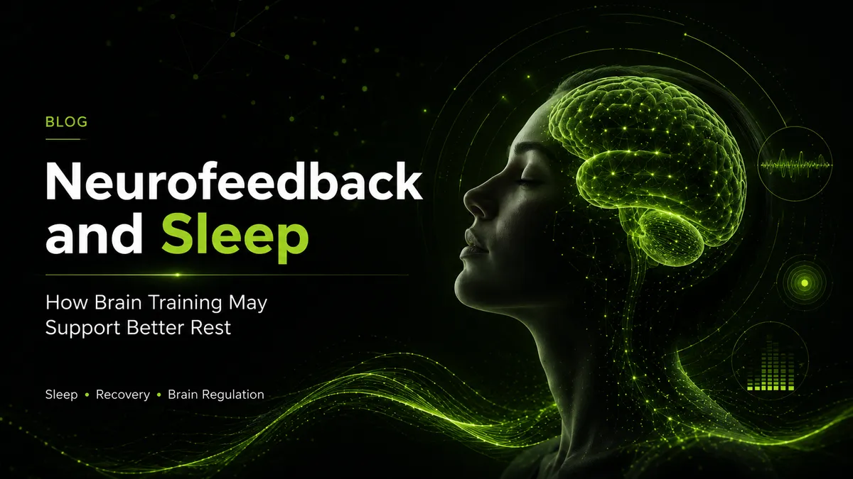 Glowing brain visualization representing neurofeedback, sleep, and nervous system regulation