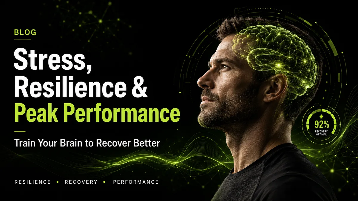 High performer with glowing brain representing resilience, stress recovery, and peak cognitive performance