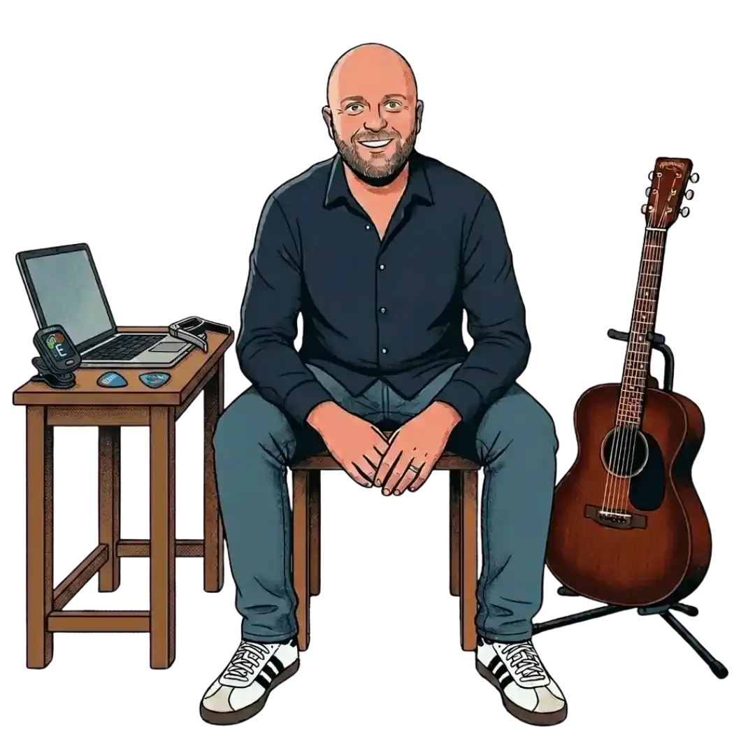 Akustikgitarre Detailaufnahme Holz und Saiten