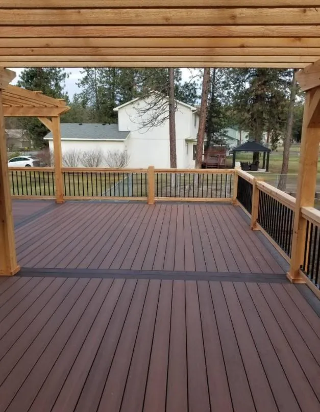 Modern composite deck with picture-frame border and LED lighting