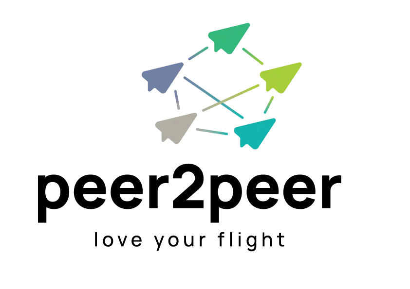 peer2peer coloured brand logo with tag love your flight