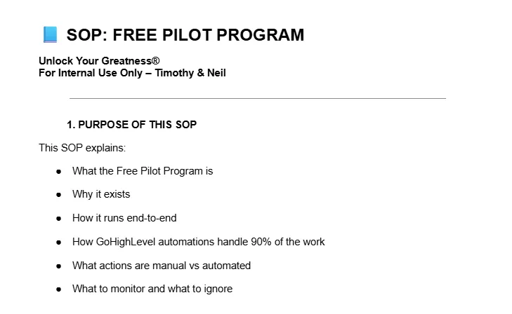  SOP: Free Pilot Program