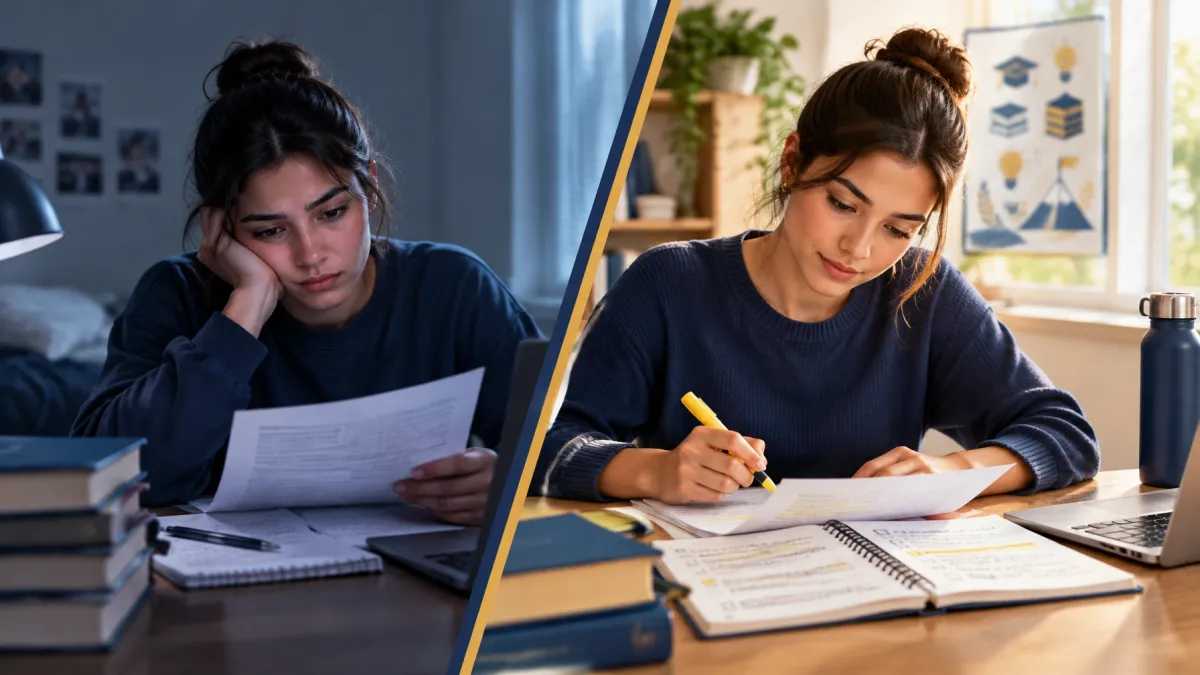 A student reviewing an academic paper together during office hours. 