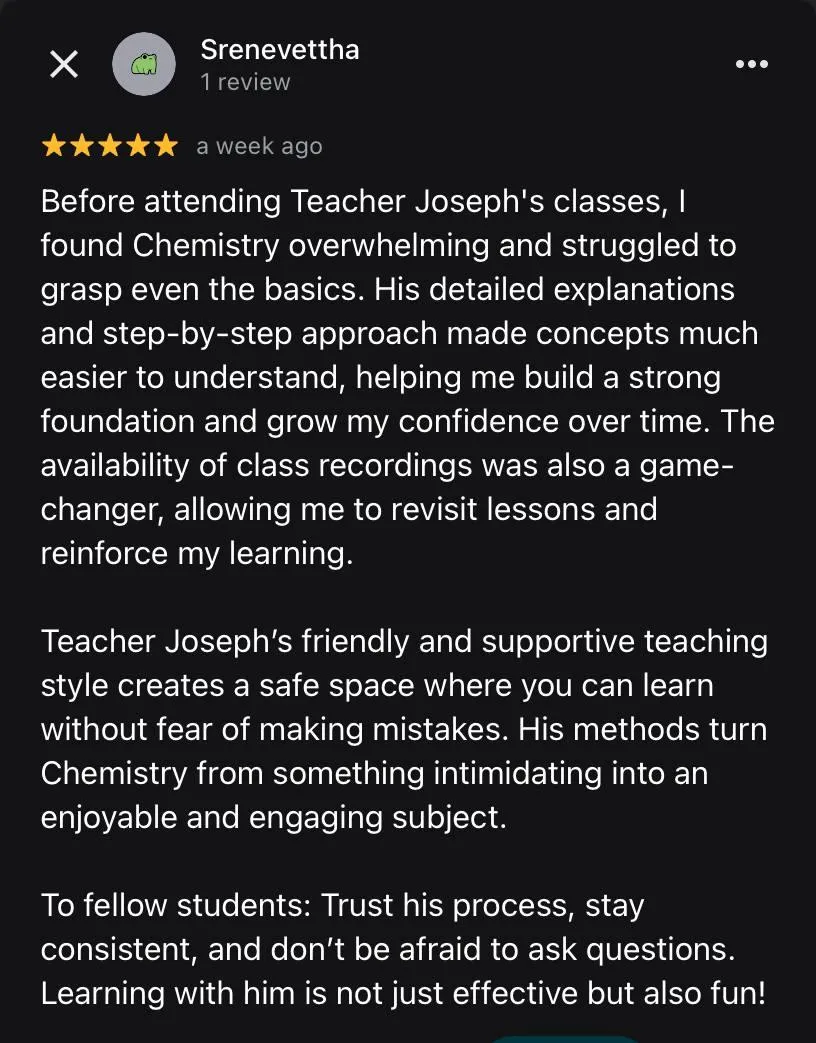 IGCSE Chemistry Online Specialist - Teacher Joseph Kuan