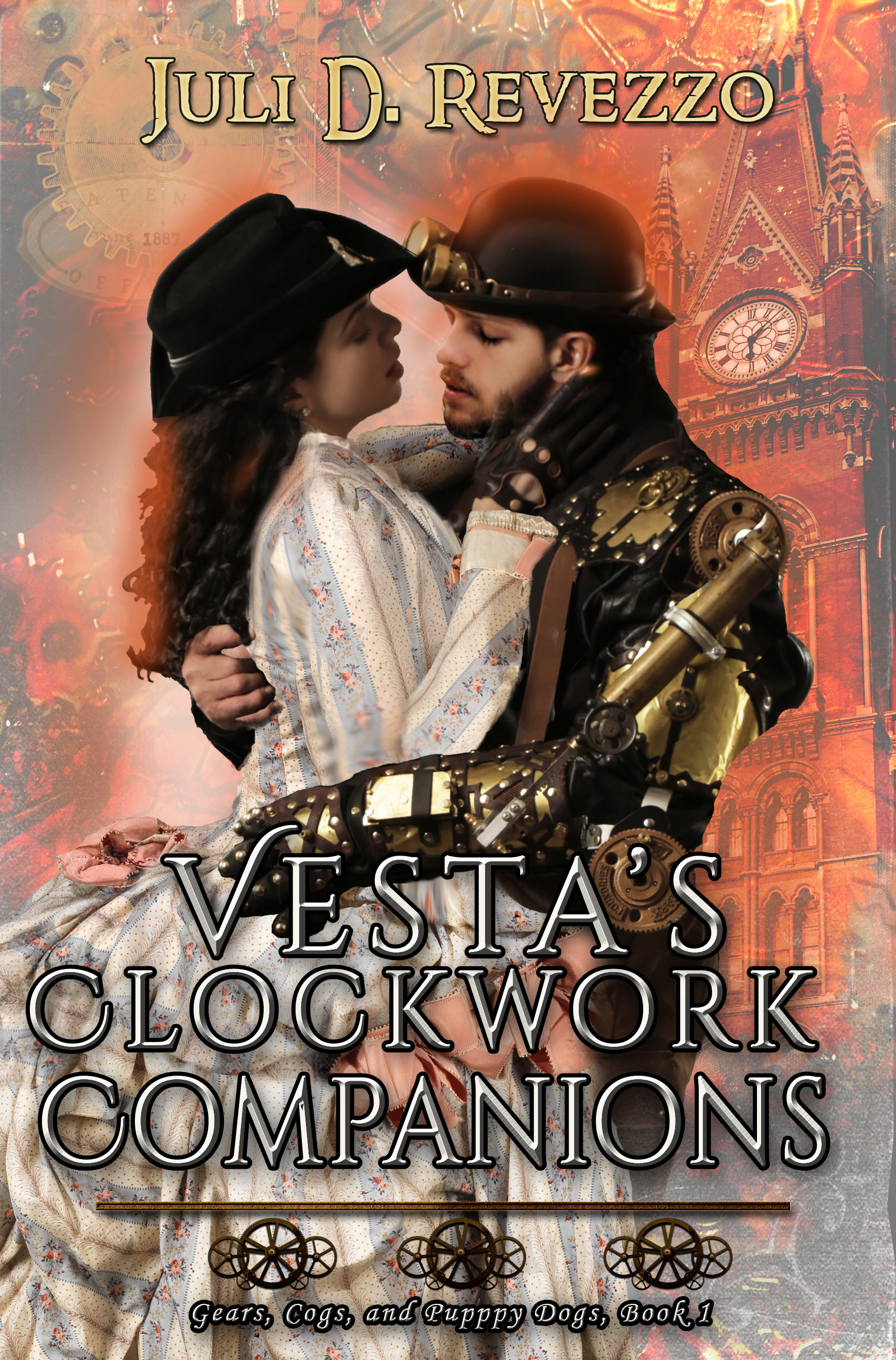 Vesta's Clockwork Companions by Juli D. Revezzo, steampunk romance, Victorian romance, wrong brother romance, heiress working man romance, STEM romance, women in STEM