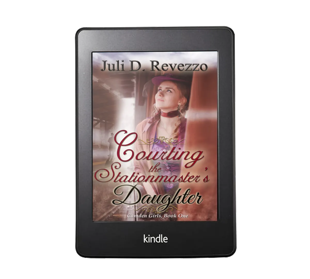 Courting the Stationmaster's Daughter by Juli D. Revezzo, late Victorian 1880s gaslight era railway, historical workplace boss assistant, sweet inspirational pure gentle uplifting story, forced proximity companion project, older man younger woman age gap