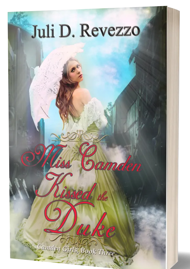 Miss Camden Kissed the Duke by Juli D. Revezzo, late Victorian 1880s gaslight era railway, historical workplace boss assistant, sweet inspirational pure gentle uplifting story, forced proximity companion project, older man younger woman age gap
