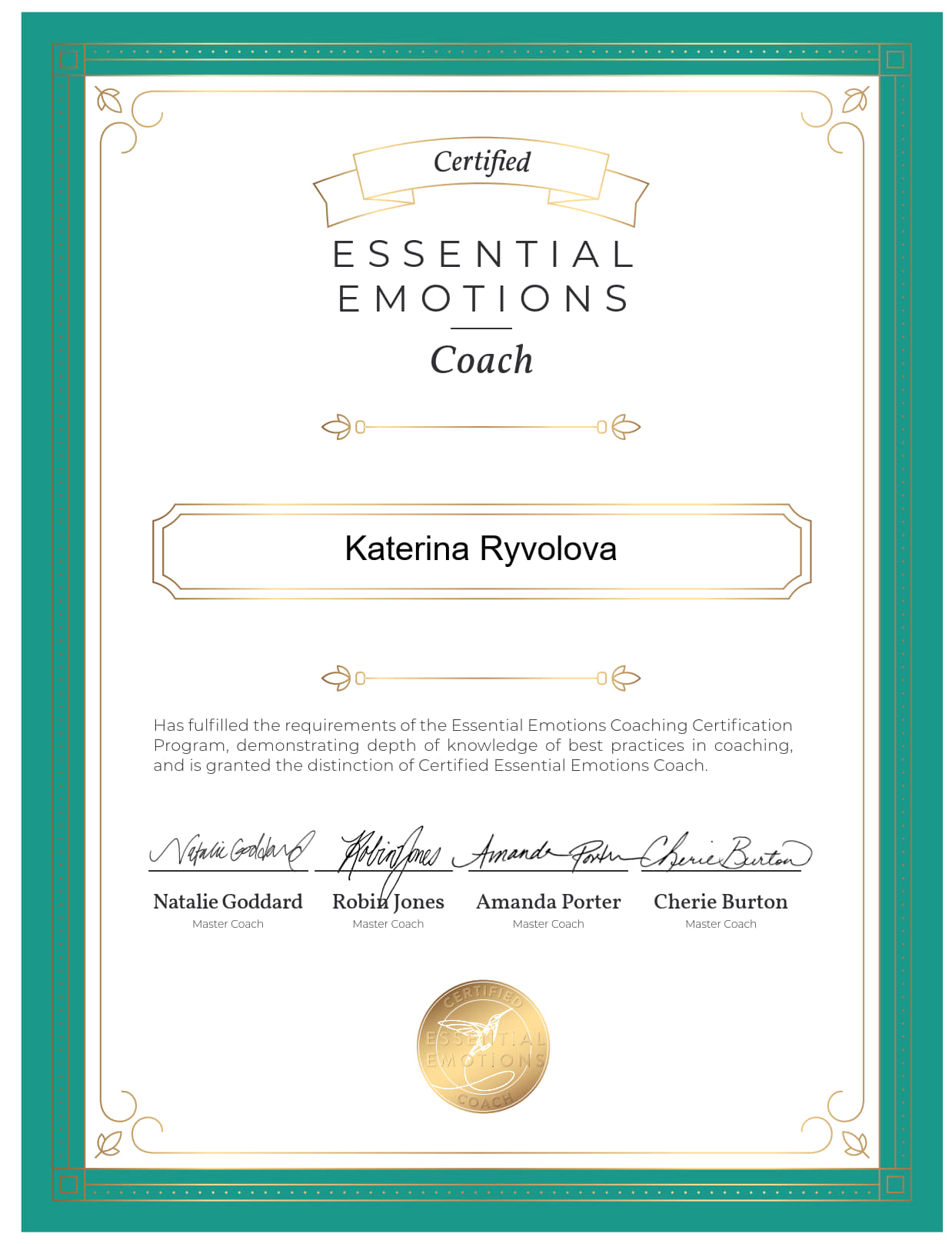 Certifikát Essential Emotions Coach - Kateřina Ryvolová