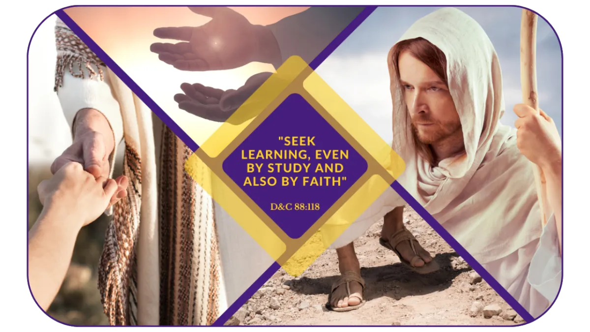 Collage of gospel images surrounding D&C 88:118 scripture quote