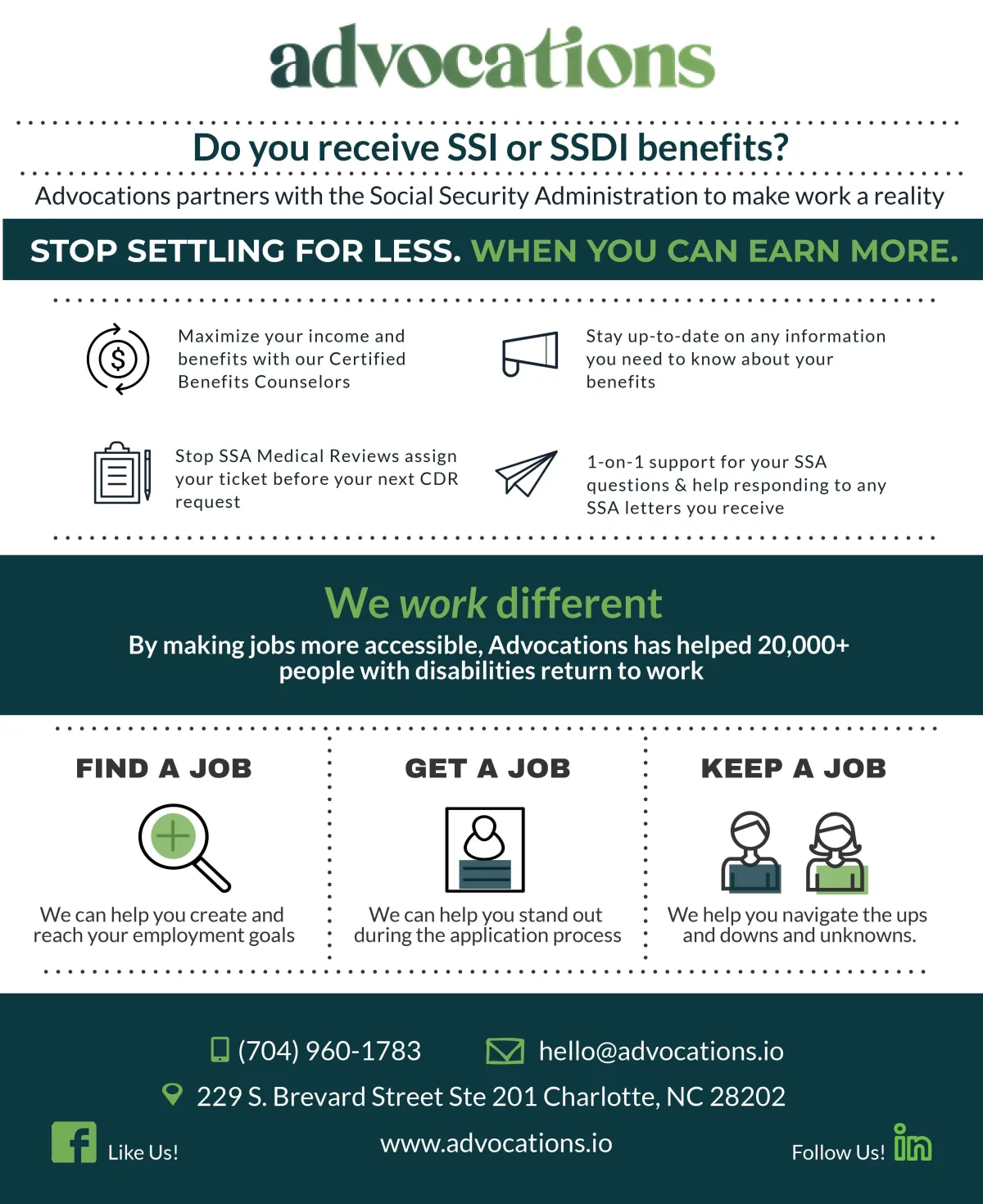 Flyer featuring Advocations Job Seeker Services