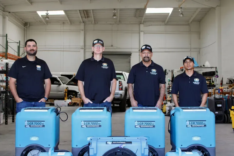 SunCoast Restoration technicians and professional water drying equipment for emergency water removal in Oceanside, CA