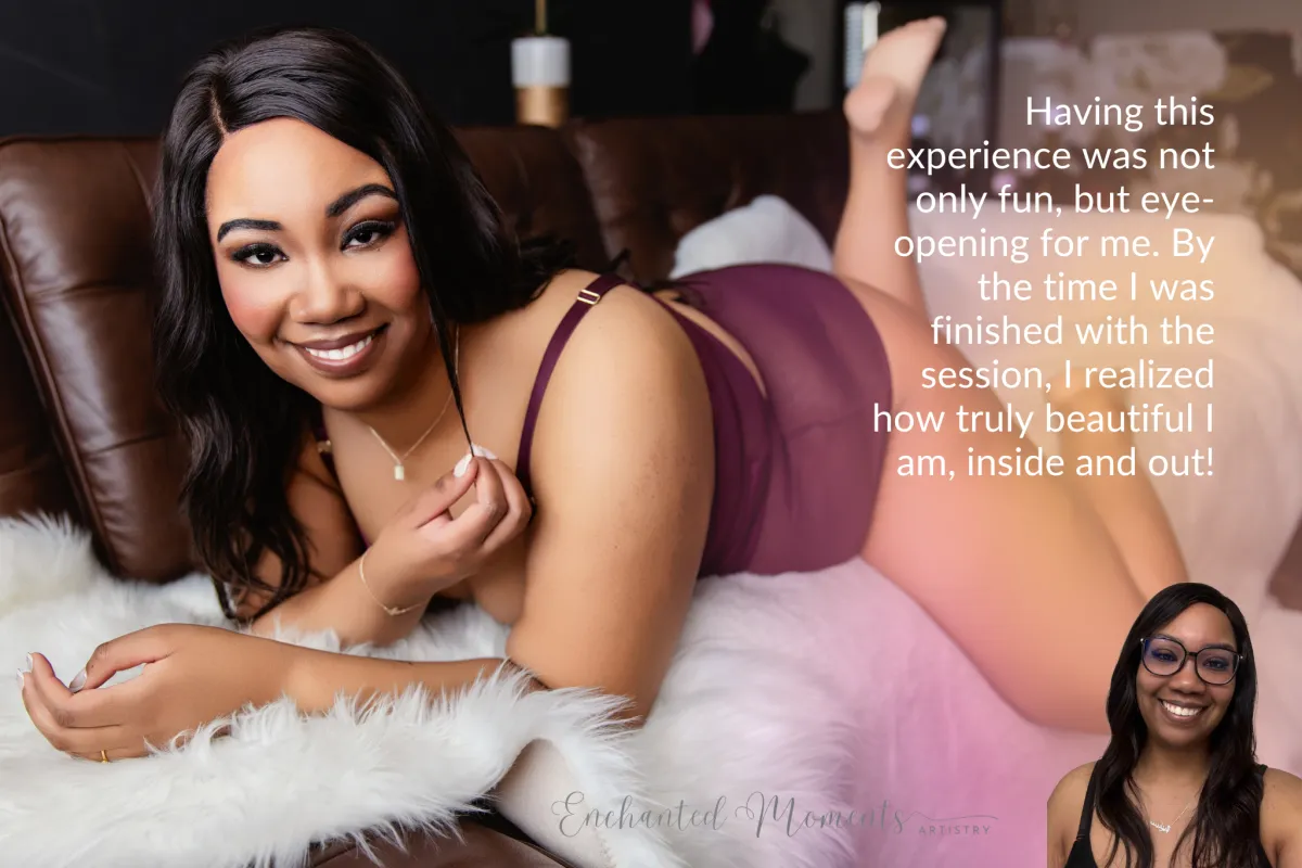 Before and after transformation by an Indianapolis boudoir photographer showing everyday look to glam portrait.