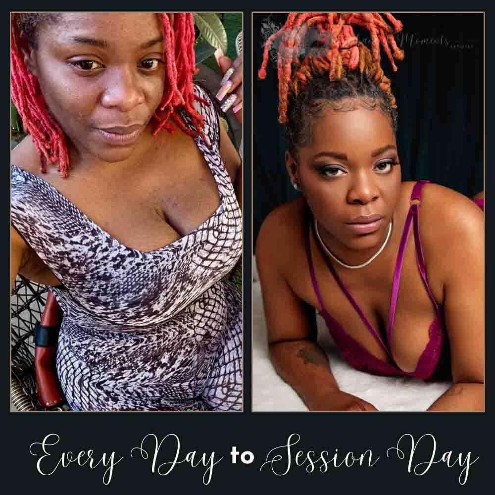 Boudoir makeover transformation by Indianapolis boudoir photographer with professional styling and lighting.