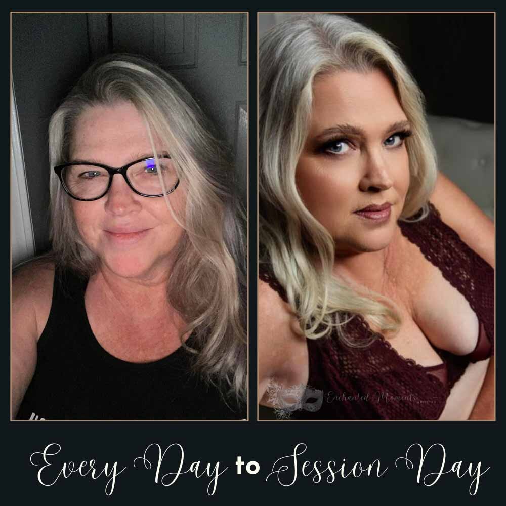 Real client before and after boudoir session transformation.