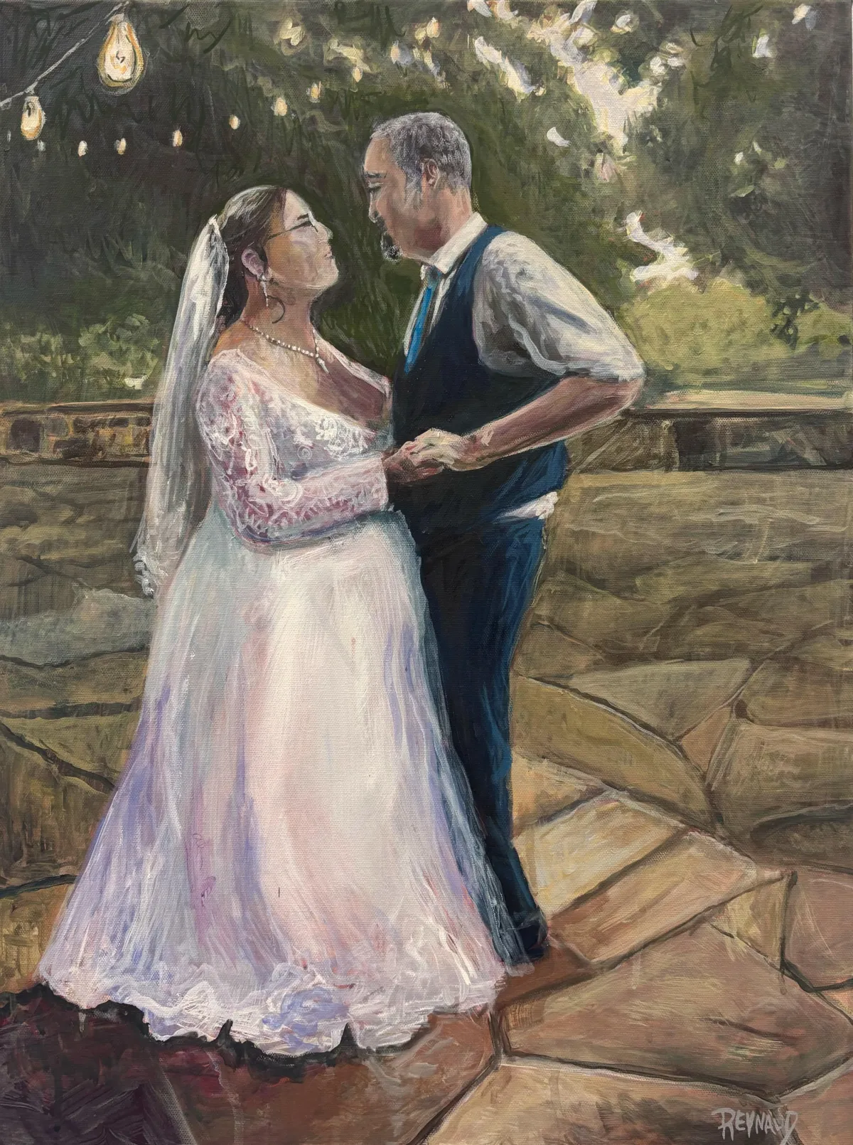 David Reynaud painting of a live wedding