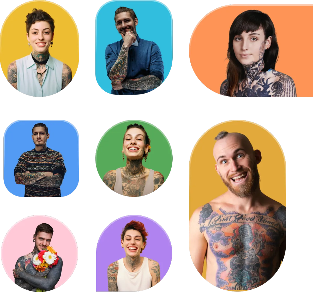 Group of diverse tattooed professionals for digital marketing team