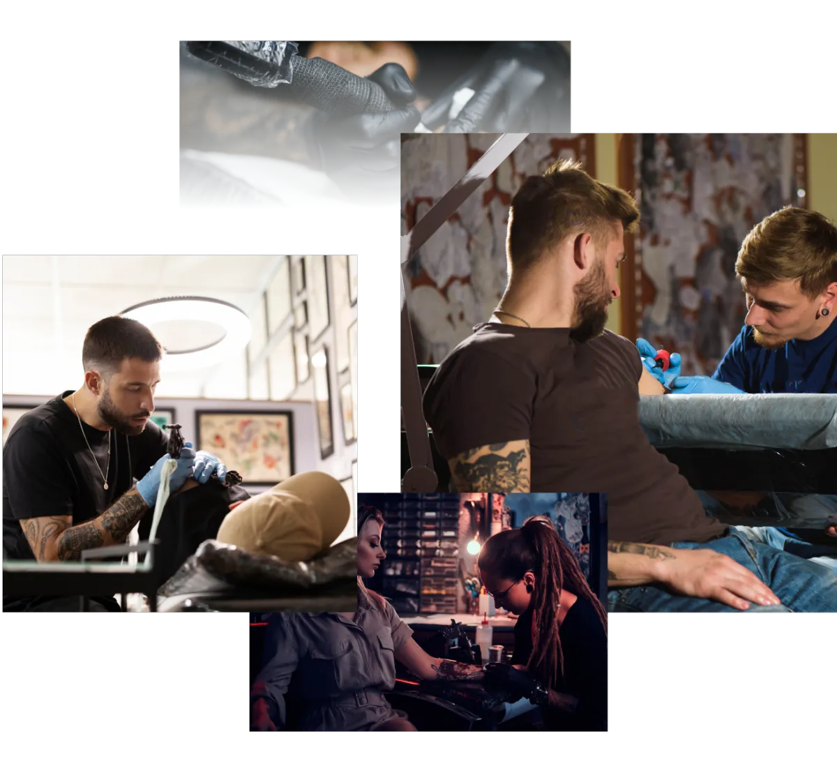 Tattoo artists applying ink, showcasing digital marketing for Aldus Local
