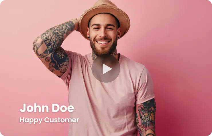 Smiling young man with tattoos promoting digital marketing