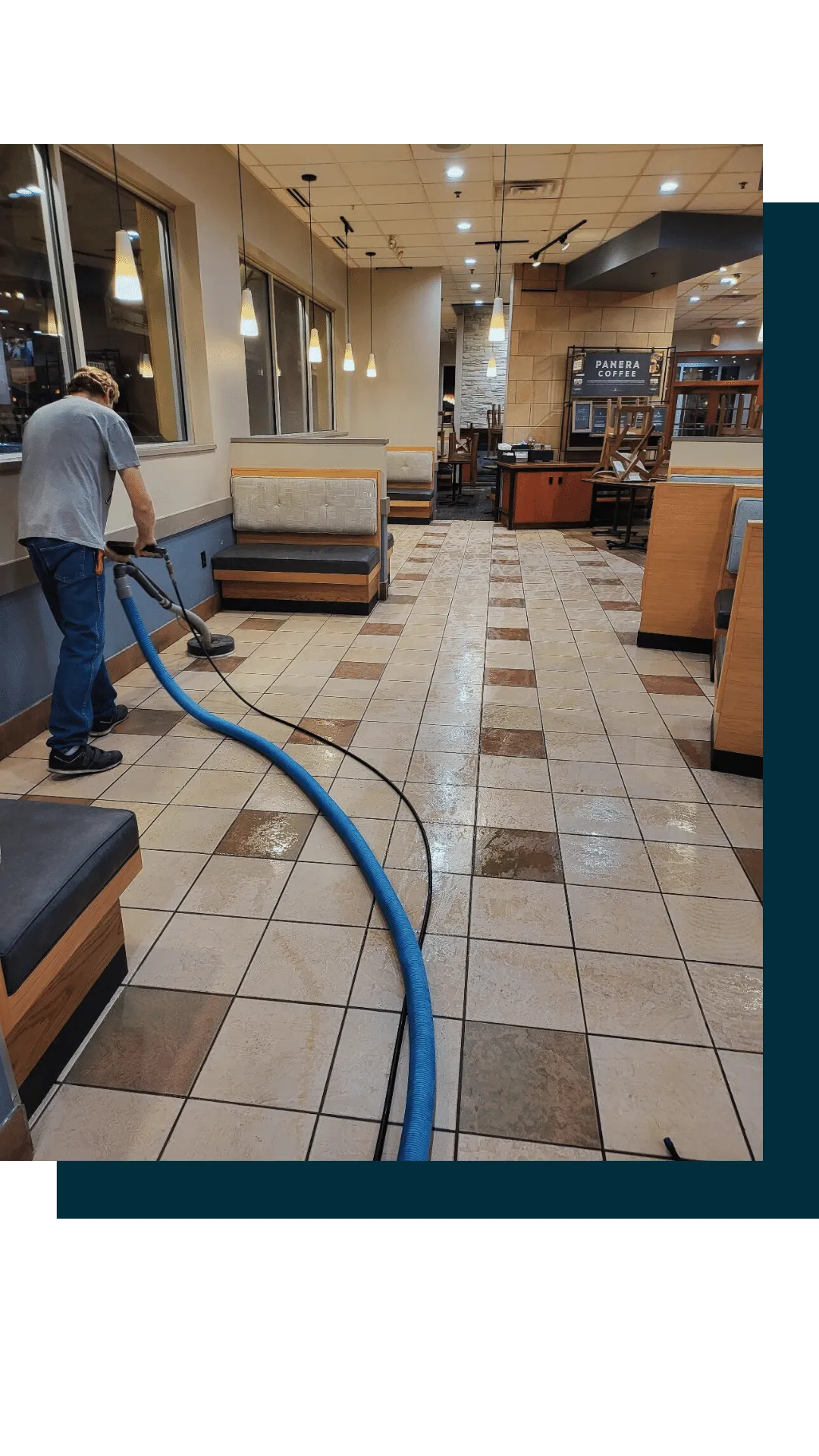 New Way technician deep cleaning high-traffic commercial tile and grout flooring