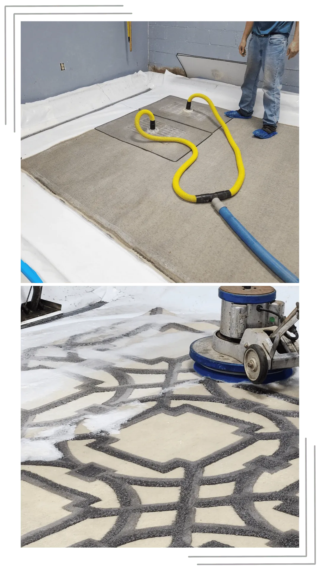 Carpet Cleaning equipment cleaning a customers high traffic carpets