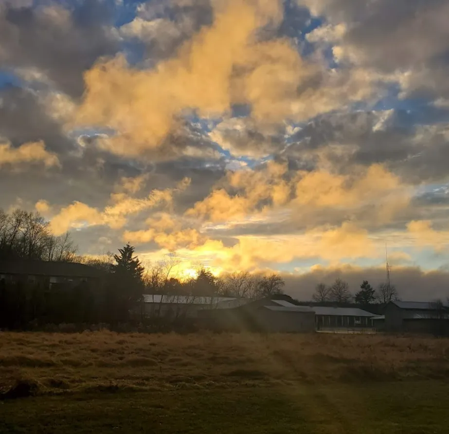 house in a hay field during sunset in mineral wells