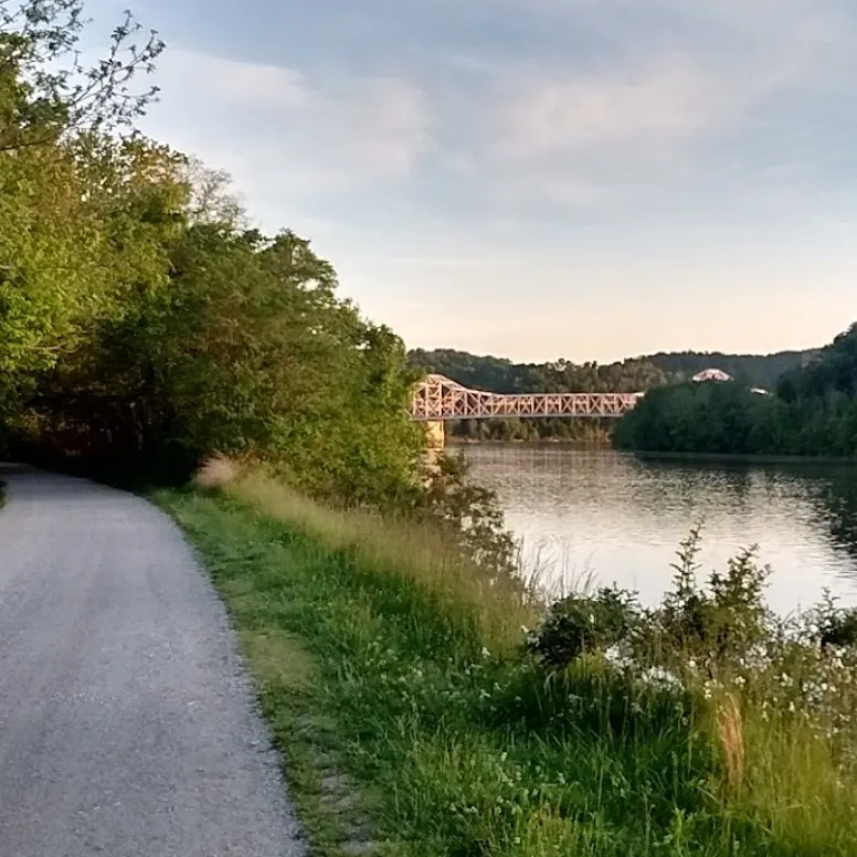 walking path overlooking a bridge over the river