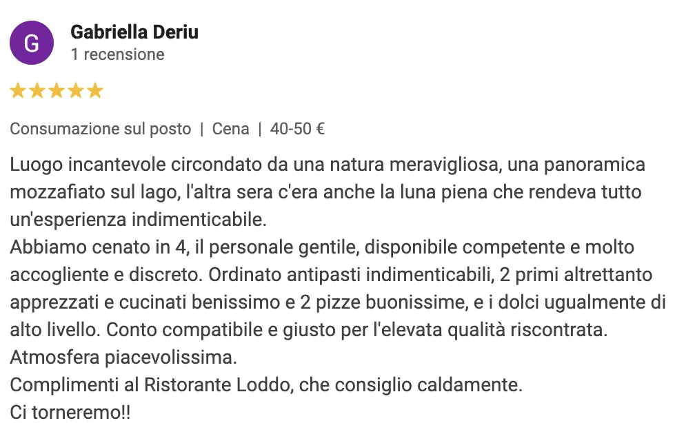 Recensione positiva su Loddo Bistrò