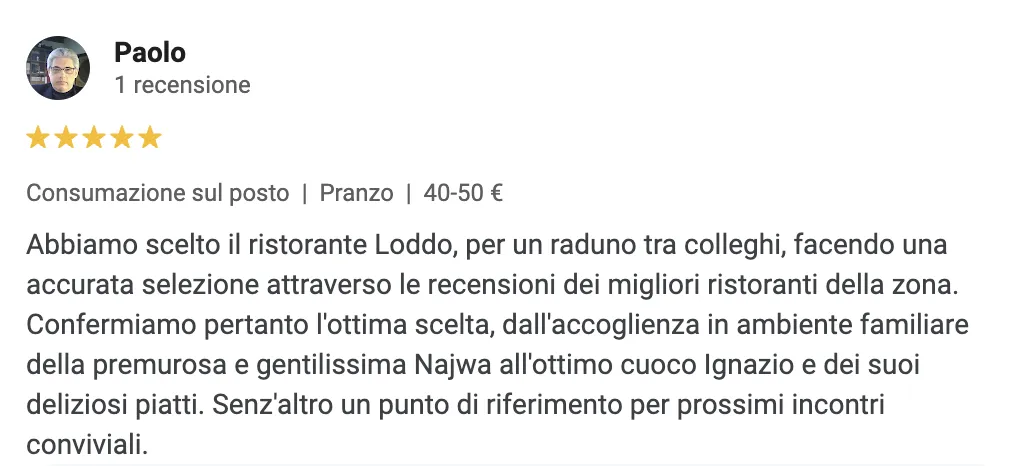 Recensione positiva su Loddo Bistrò