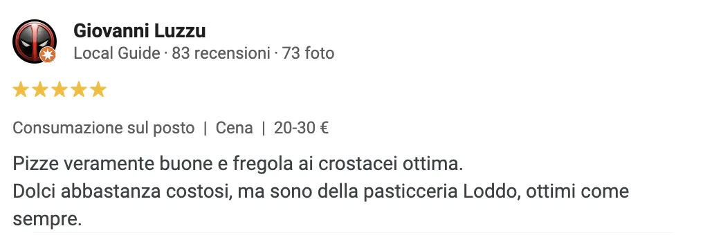 Recensione positiva su Loddo Bistrò