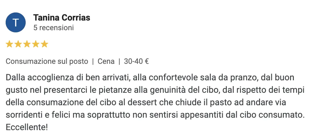 Recensione positiva su Loddo Bistrò