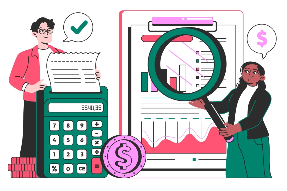 Bookkeeping review with financial statements under analysis