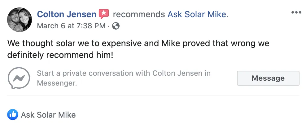 Colton Jensen Ask Solar Mike Review