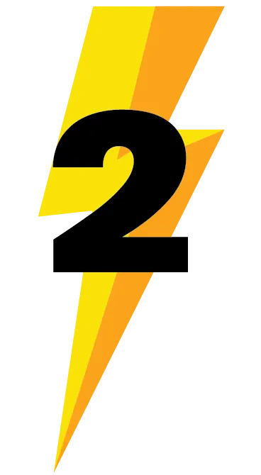Lightning bolt icon with number 2 for Step 2 in solar depreciation strategy: Establish LLC for residential solar system business operations to protect personal assets and simplify tax reporting for savings.