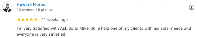 Howard Flores google review of Ask Solar Mike